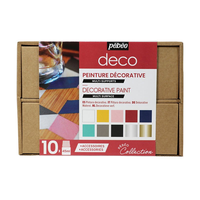 Coffret peinture déco Pébéo 10 flacons de 45ml multi-supports pour loisirs créatifs
