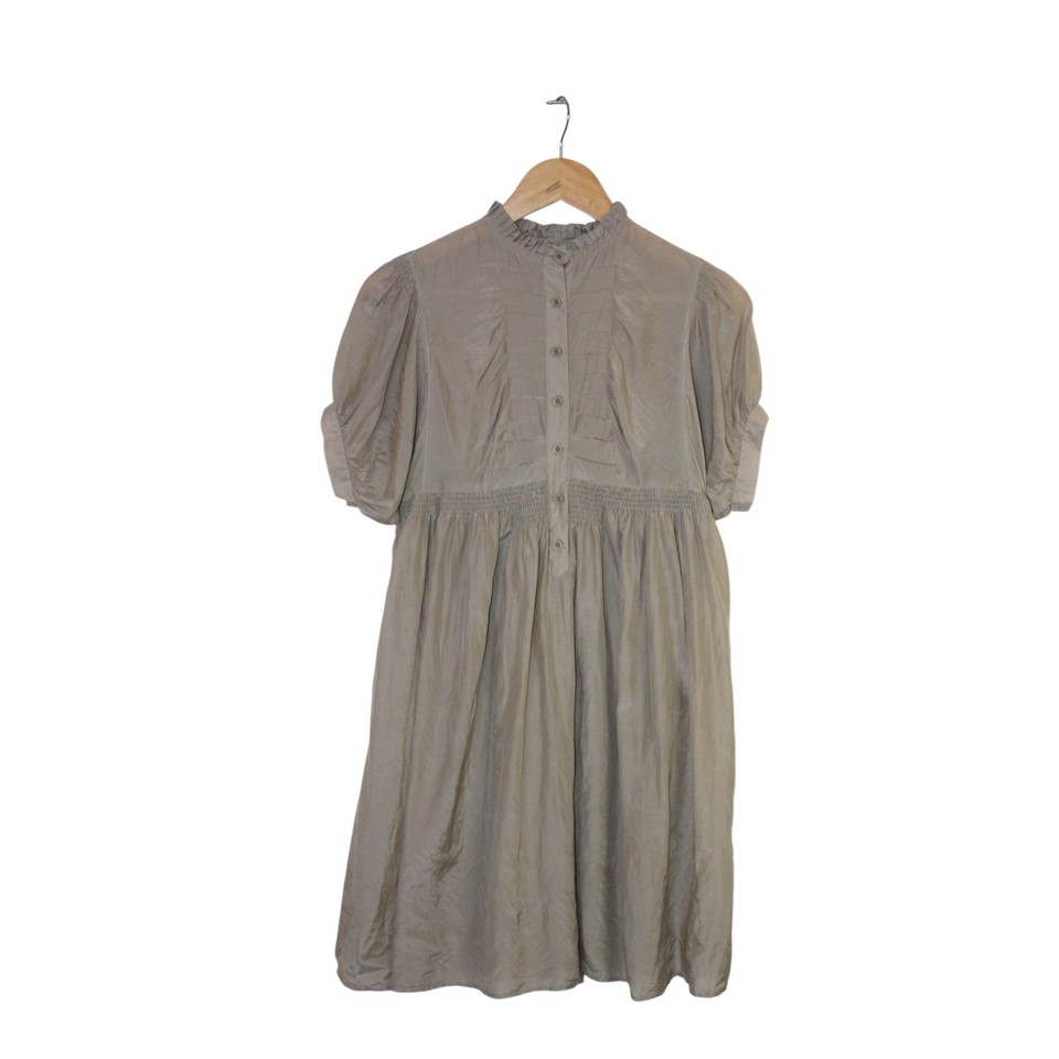 Ted Baker Babydoll Dress Size 2 AU 10 Solid Beige Sgort Puff SleeveSilk Blend