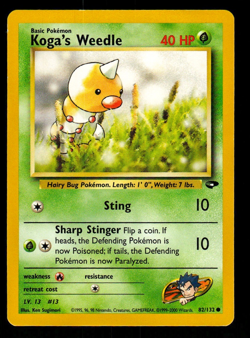 MP Unlimited Koga's Weedle 82/132 Gym Challenge Pokemon 2000 Ken Sugimori