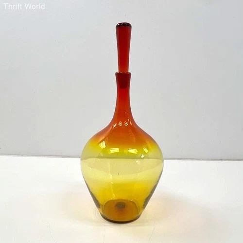 Blenko Joel Myers 6631 Tangerine Glass Decanter 21 Inch 1969 Art Glass Vintage