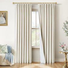 Pinch Pleated Curtains Blackout 90 Inches Long - Linen Blackout Curtains for Liv