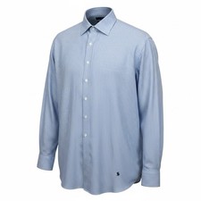 Hart Schaffner Marx Dress Shirt Men 17 34 Blue Stripe 100 Pima Cotton Non Iron