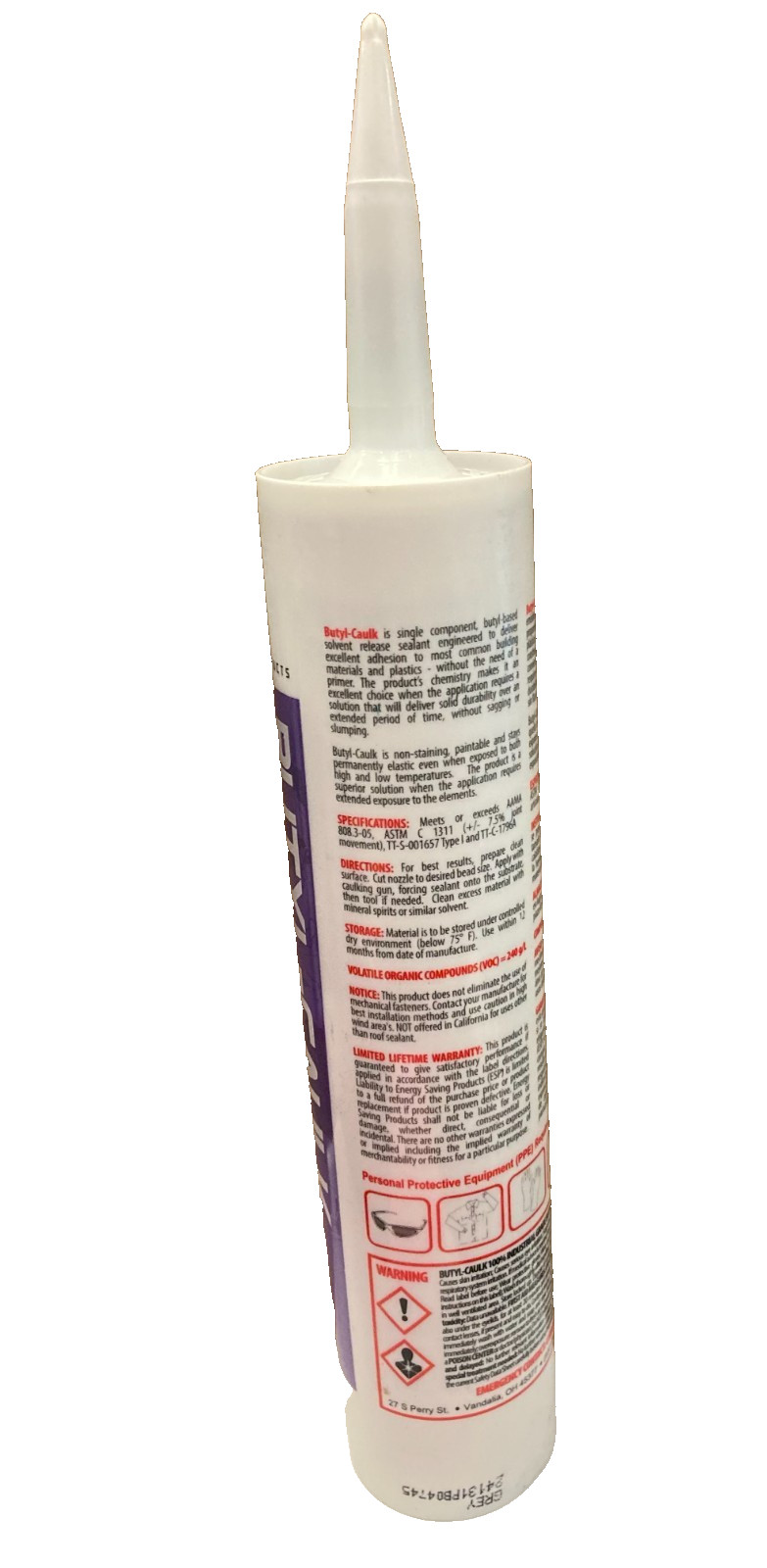 ESP Butyl Caulk – 100% Industrial Grade - 10.1 fl oz (300 ml) - 1 Unit