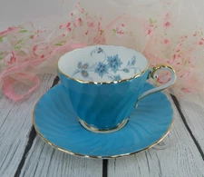Vintage Aynsley Fine Bone China England Blue Flowers Blue Tea Cup & Saucer