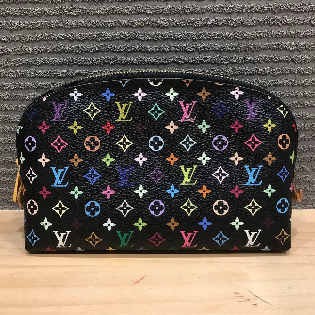 Auth Louis Vuitton Monogram Multicolor Noir Pochette Cosmetic