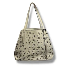 Jimmy Choo Sasha S Star Studs Tote Light Sage Cream Beige Leather Shoulder Bag