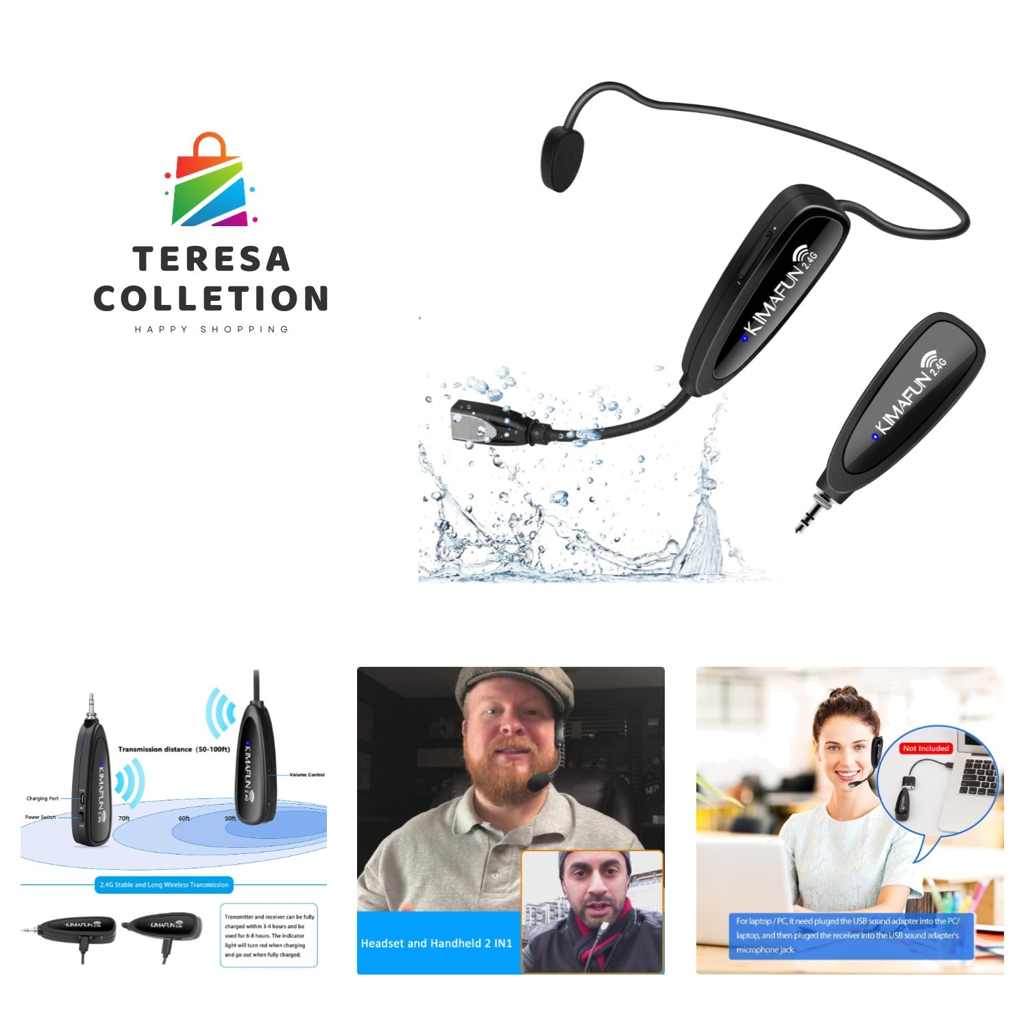 Wireless Headset Microphone System Bluetooth-Free Waterproof Head Mic for Professional Use-image