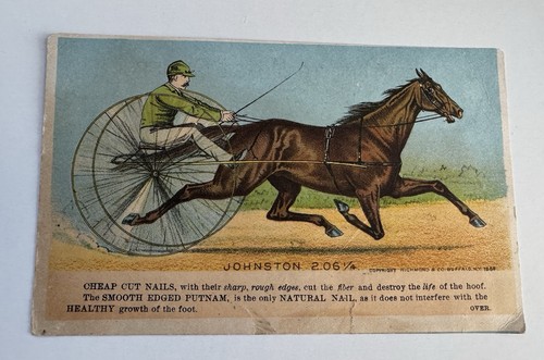 Putnam Horse Shoe Nail Trade Card Buggy Champion Johnston Race Pacer MA 1880 VTC