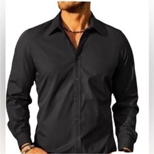 Paul Jones Men s Black Button Down Casual Business Long Sleeve Dress Shirt Small