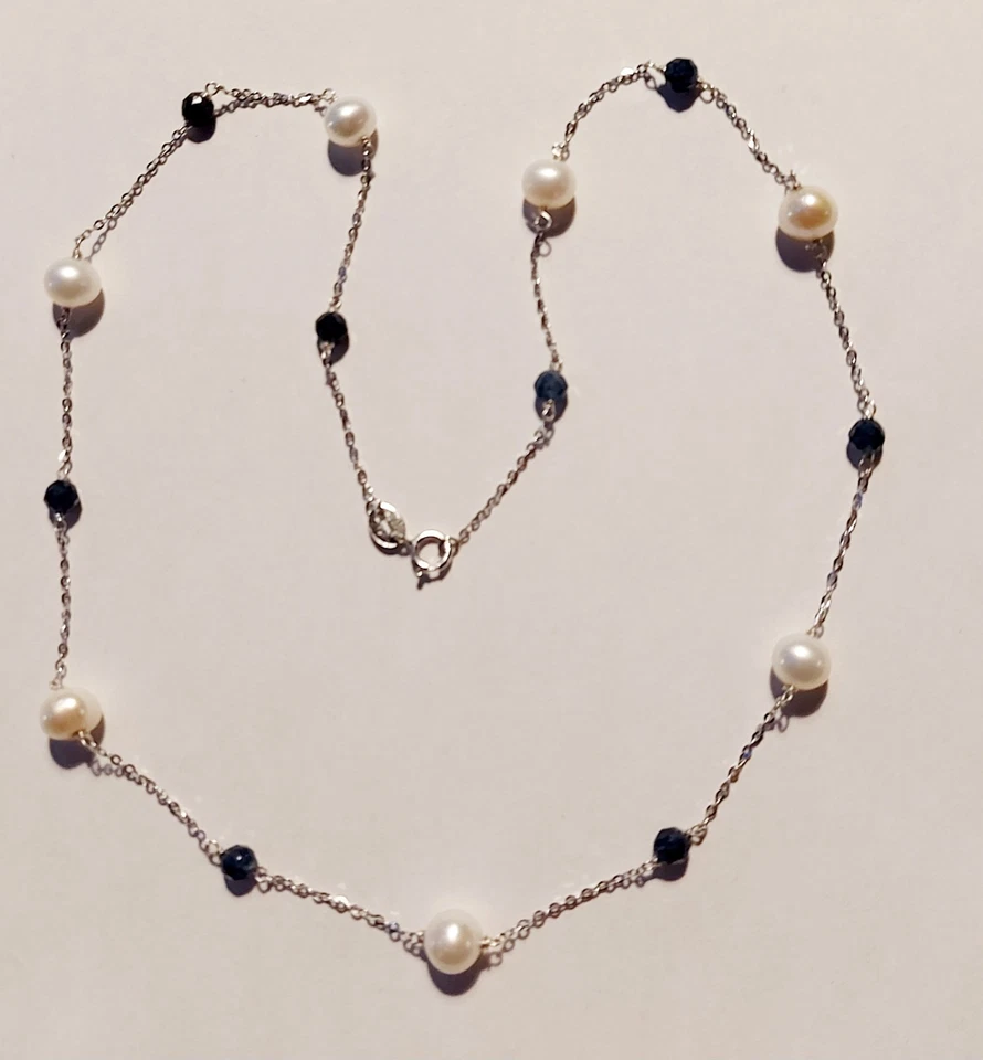 collana in argento 925 pietre zaffiro blu sfaccettato perle idea regalo natale - Immagine 2 di 4