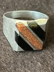 vintage 925 sterling silver Onix & Goldstone ring size 11 Taxco Mexico