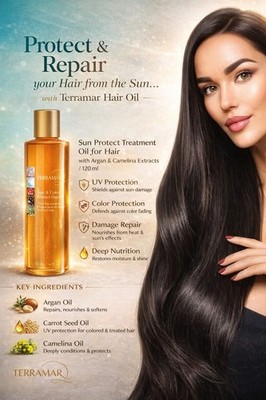 Terramar Hair Oil Sun Color Protect Argan Camelina Carrot UV Repair 4.06oz