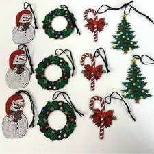 11pc Christmas Diamond Painting Ornaments Set Handmade Snowman Wreath Craft