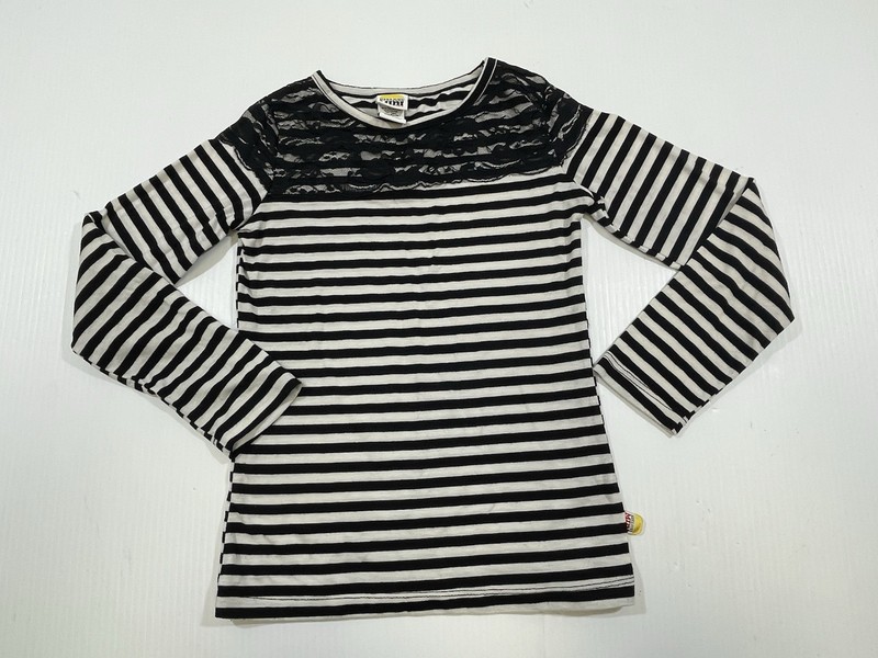 Harajuku Mini Girls Black White Stripe Long Sleeve Lace Adorned Tee Shirt S 6-6X