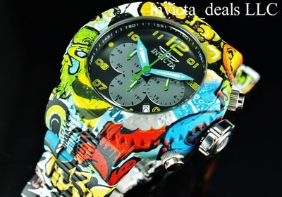 Rare Invicta Men's 52mm GRAND Pro Diver GRAFFITI Chronograph HYDROPLATED SS Watc