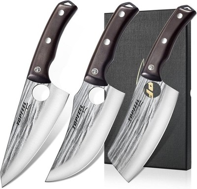 3PCS Butcher Knife Set Hand Forged chef knife Boning Knife, High Carbon Steel...