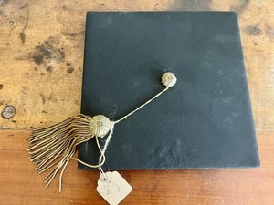 Vintage 50s Black Bachelors Scholars Academic Mortar Board Cap with Tassels