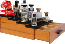 Men's Cologne Organizer - 4-Tier Wood Display Stand with Velvet Drawer Walnut B