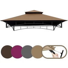  5x8 BBQ Grill Gazebo Replacement Canopy Top with T-Hook,Double Tiered Khaki
