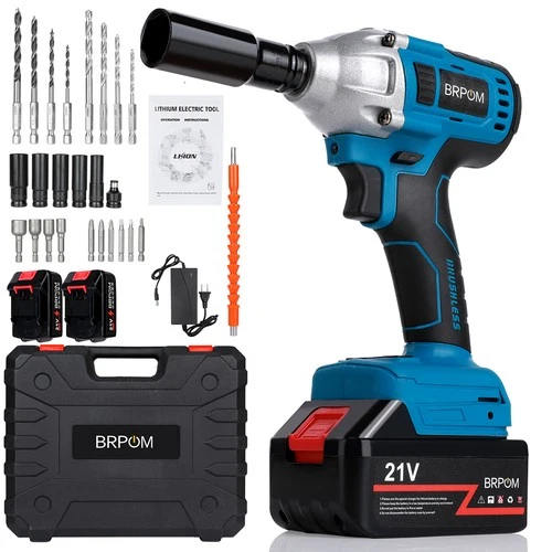 21V 1000Nm Cordless Impact Wrench with 2 Batteries US Charger Hard Carry Case