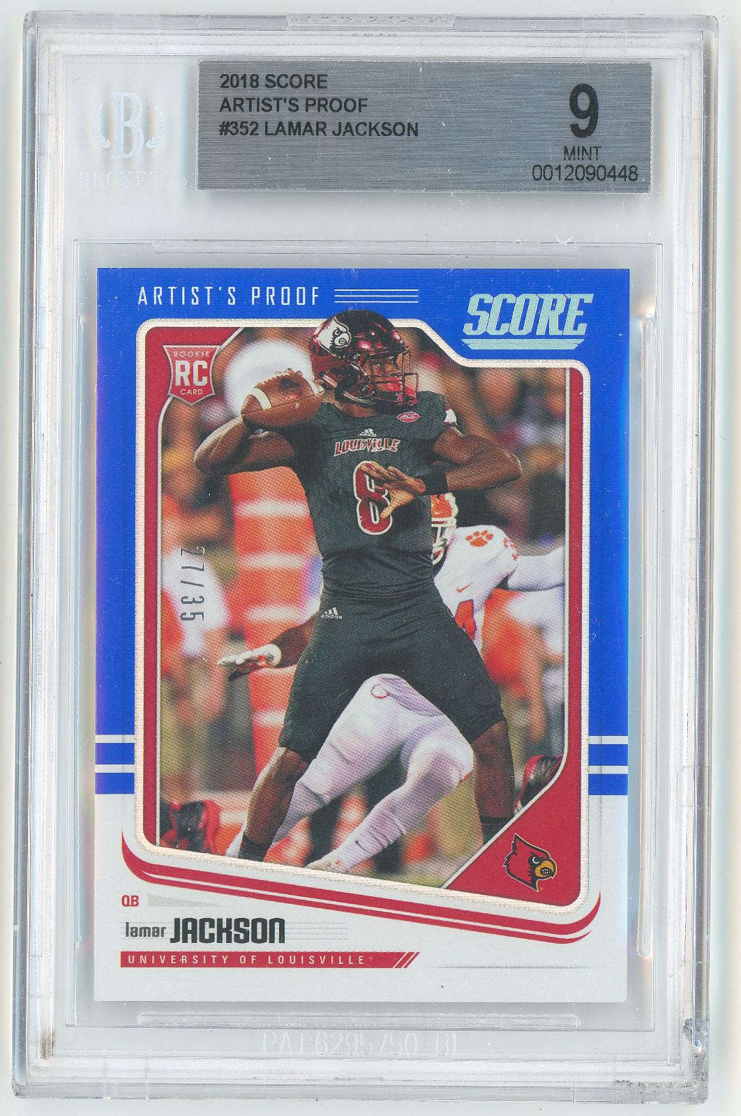 2018 Score Artist's Proof #352 Lamar Jackson BGS 9