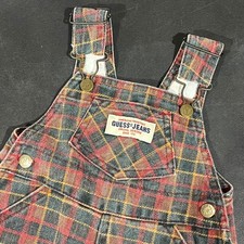 Vintage Baby Guess Rare Baby Plaid Overalls 3M Red Yellow Blue Denim USA