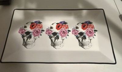 Ciroa ''Wicked'' Colorful Floral Skull Porcelain Serving Platter/Tray