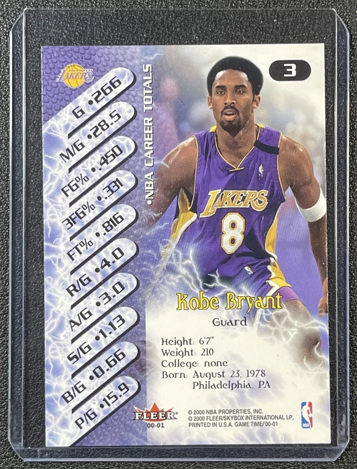 KOBE BRYANT 2000-01 FLEER GAME TIME BASKETBALL #3 LAKERS - Image 2 of 2