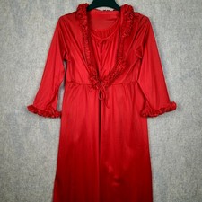 VTG 60's Danni USA Red M Peignoir Nightgown  Robe Set Long Lingerie Classic