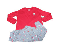 Joyspun Women's Long Sleeve Sleep Top and Jogger 2-Piece PJ Set, Size M 8-10 