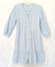 Old Navy Dress Blue Shift Striped Womens Medium Flowy Fairycore Cottage Casual