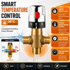 Thermostatic Brass Mixing Valve Hot Cold Water Bathroom Faucet Mixer Control Tap
