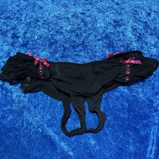 Black Lace Mesh Panties Size S/M Lingerie Open Crotch Pink Bows