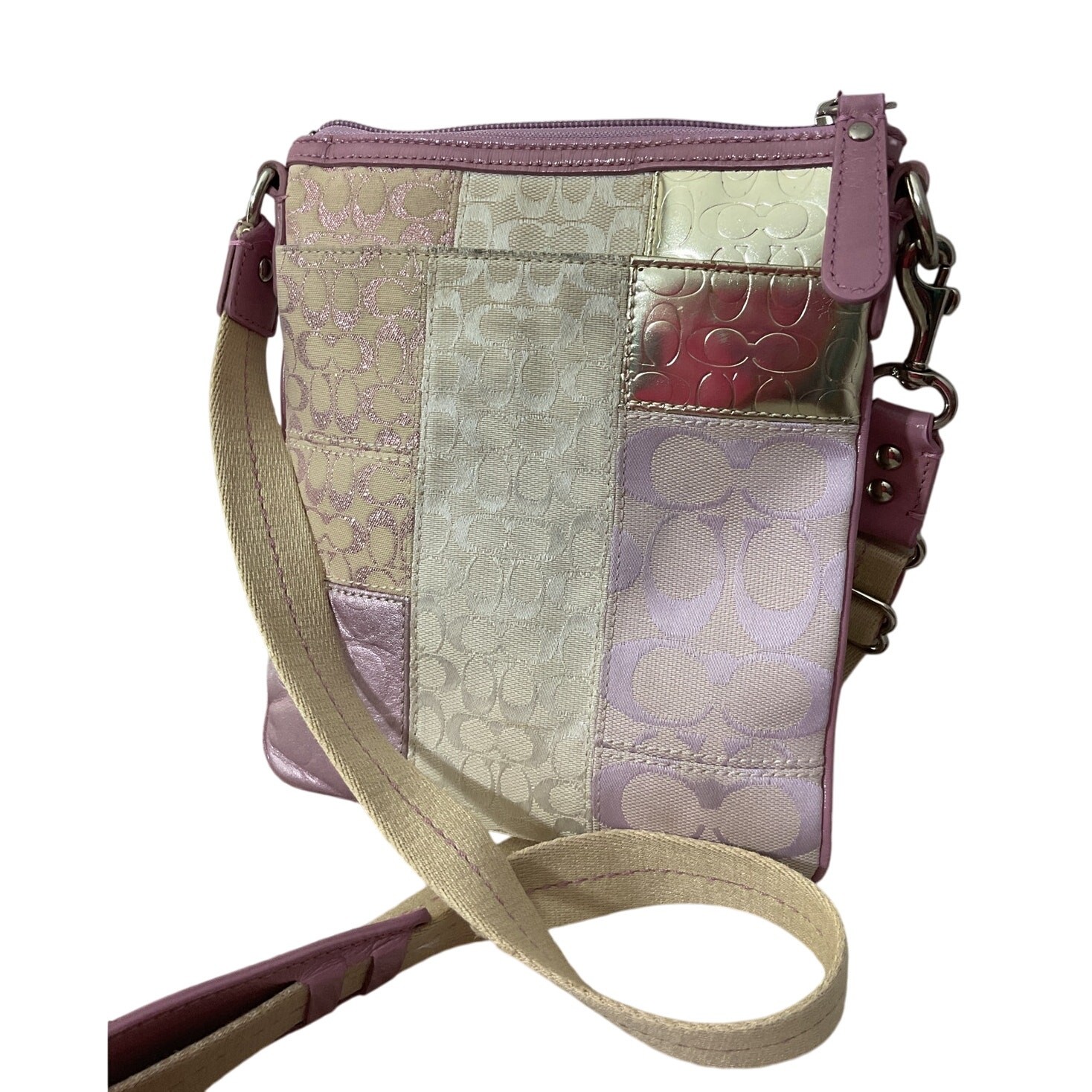 Coach Signature Patchwork Swingpack Lavender Silv… - image 2