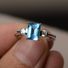 Real Blue Topaz London Blue Topaz Engagement Ring Sterling Silver Emerald Cut