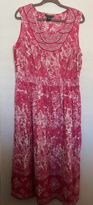 Just Class Pink Floral Beaded Sundress Plus Size 2X Beach Casual