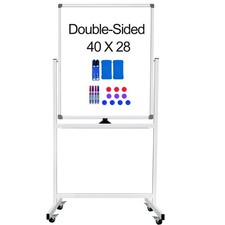 Double-Sided Dry Erase Board with Stand 40 X 28, Rolling Magnetic Whiteboard ...