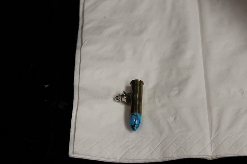 Brass and Turquoise Tie Tack Hand made