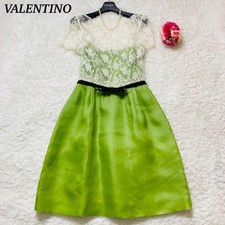 VALENTINO 100% Silk Lace Ribbon Dress Women Size 40 Green Genuine