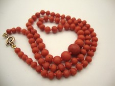Stunning Antique Natural Red Salmon Hand Cut Coral Necklace  - Reburbished.