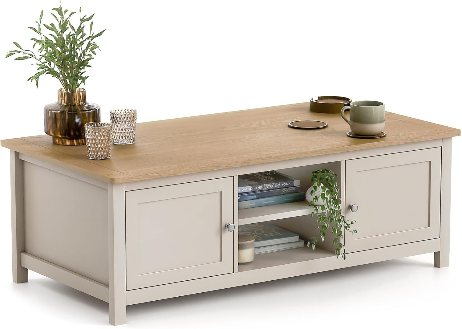 Coffee Table Storage Shelves Cupboards Living Room Wooden Oak Effect Top