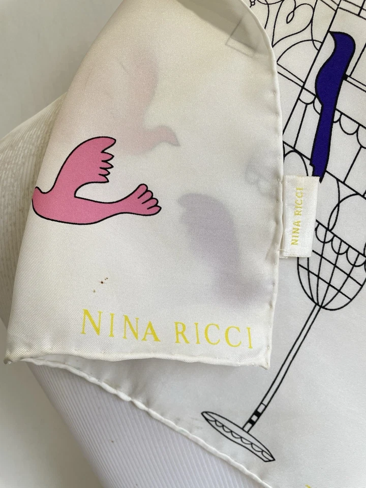 AS# Nina Ricci L’Air du Temps 100% 真丝围巾复古鸟类印花方形披肩 — 第 3/4 张图片