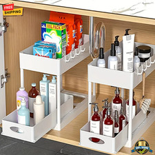 2-Tier Sliding Under Sink Organizer Space-Saving Cabinet Storage Drawer