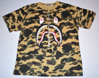 Authentic BAPE A Bathing Ape 1st Camo Shark Tee, Yellow/Camo