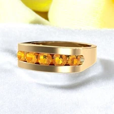 Citrine Round Cut With 925 Sterling Silver Gold Plated Ring For Men's #479 *