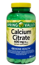 Spring Valley Calcium Citrate Tablets Dietary Supplement 600 Mg 300 Count