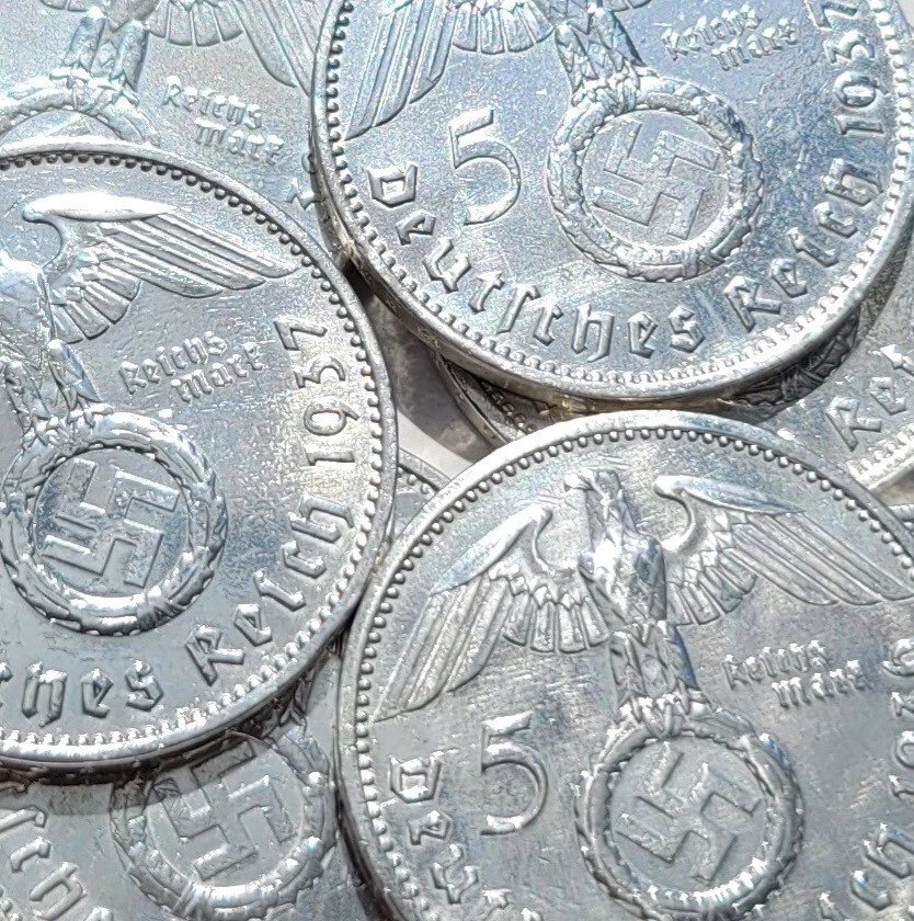 Alemania nazi *Hermosa* Genuina Segunda Guerra Mundial Tercer Reich 5 Reichsmark 90% Moneda de Plata Foto 4 de 4