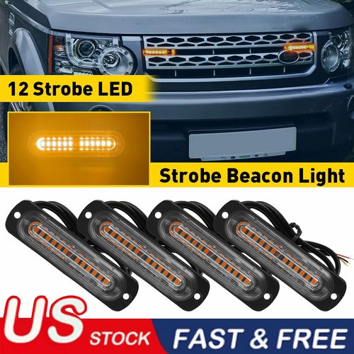 4x 12 LED Strobe Light Bar Car Truck Flashing Warning Hazard Beacon Amber USA