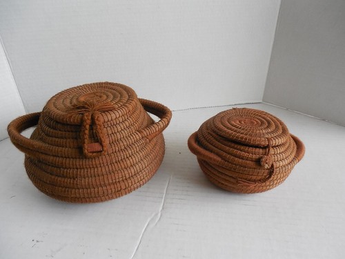 2 x Early 19th Century Papago Pine Needle Woven Coil Lidded Basket - Picture 5 of 22