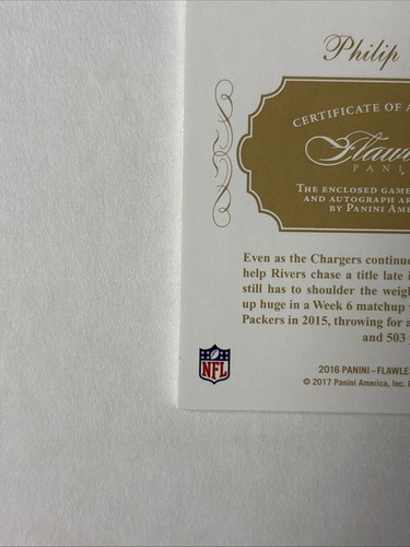 2016 Panini Flawless Philip Rivers Game Used Patch Auto #4/5 #PAPR - Picture 4 of 6